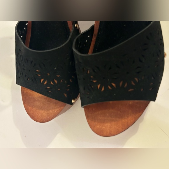 Olivia Miller Wedge Out Womens 9 Black Chunky Block Studded Open Toe - Picture 6 of 10